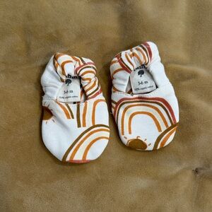 kate quinn White Baby Moccasin Booties with Rust and Mustard Rainbow Print